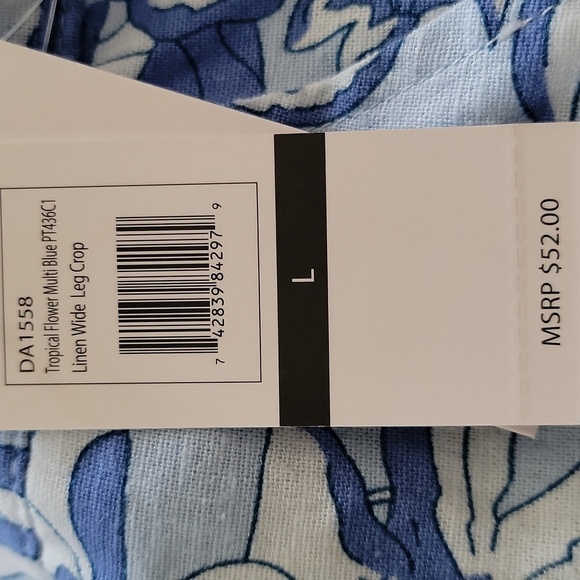 Dash Tropical Flower Multi Blue Linen Crop Pants NWT - Picture 2 of 7